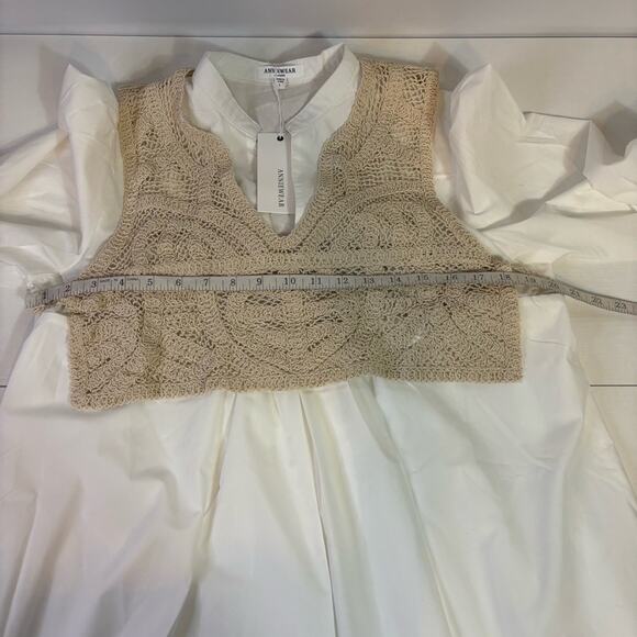 NWT AnnieWear White Long Sleeve Dress with Crochet Vest Overlay Size Large X0474 - Picture 6 of 10